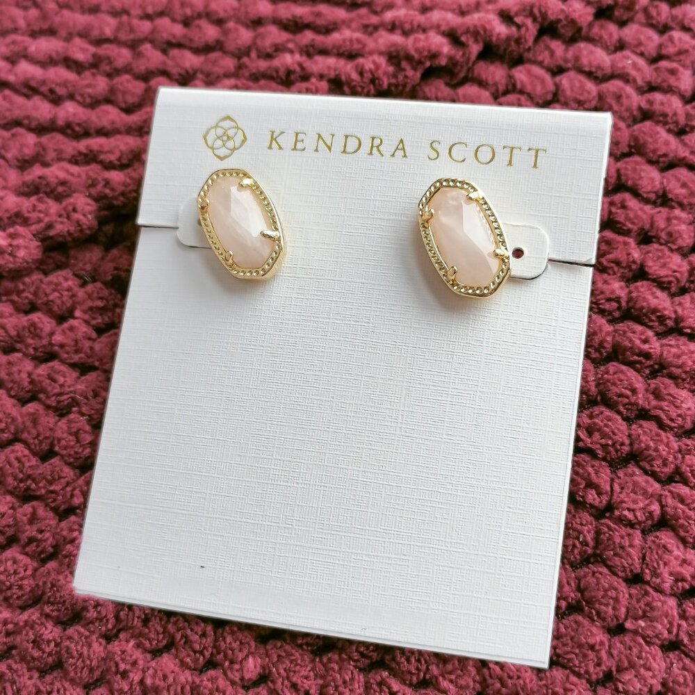 Kendra Scott Gold Rose Quartz Ellie Stud Earrings NEW